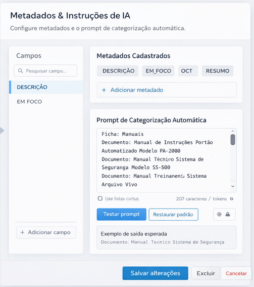 Cadastro de ficha e prompt de IA