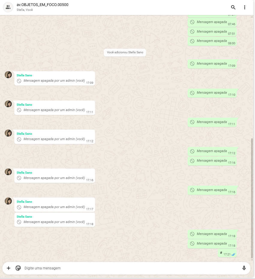 Grupo de WhatsApp com mídias apagadas